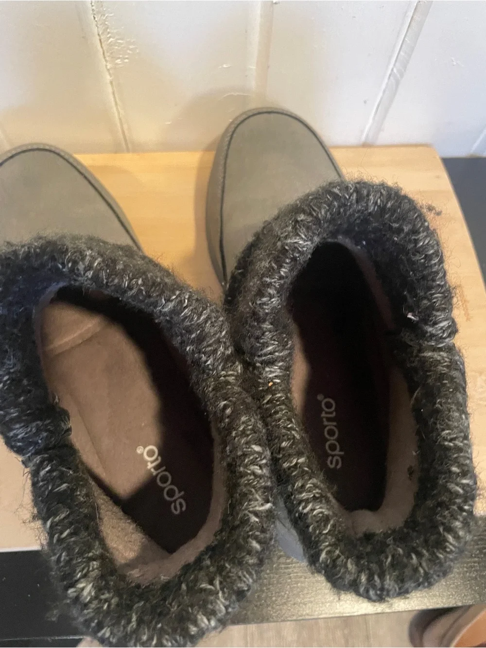 Sporto Women's Fold-Over Knit Collar Winter Ankle Boots - Olive suede size 8
